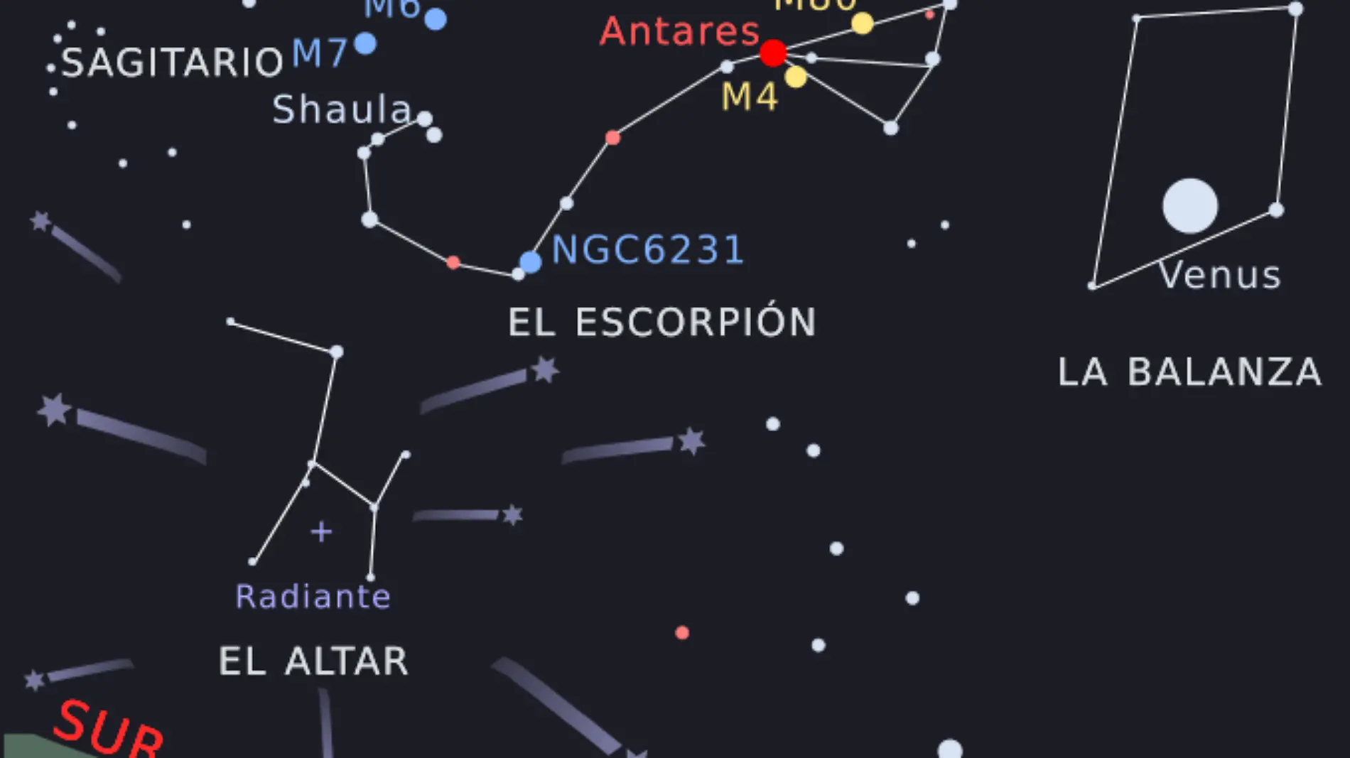 El Escorpión y Ara en el cielo del sur, entre septiembre y octubre